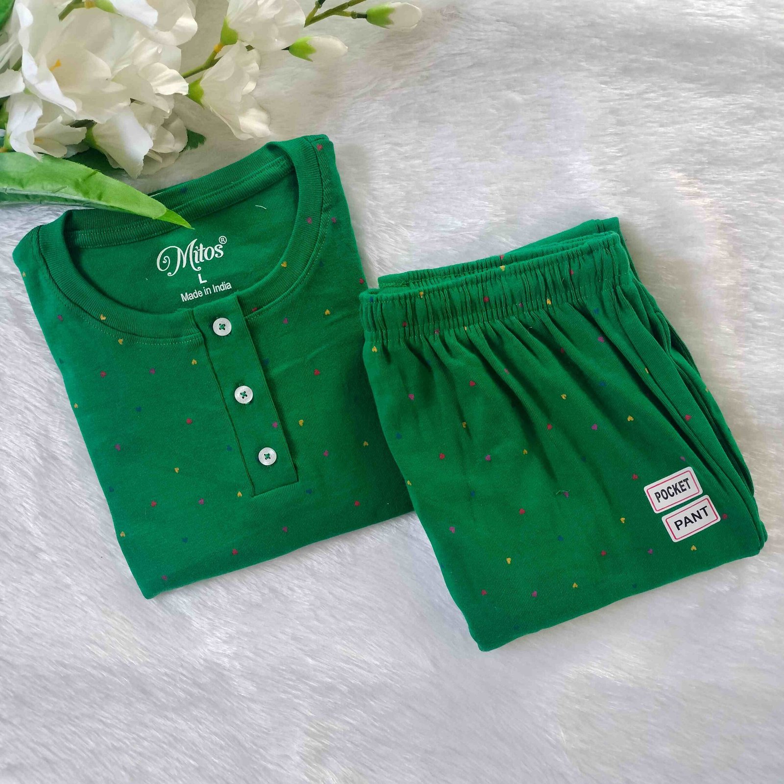 Women's | Co-ord Jogger set (button) | Dark Green Heart