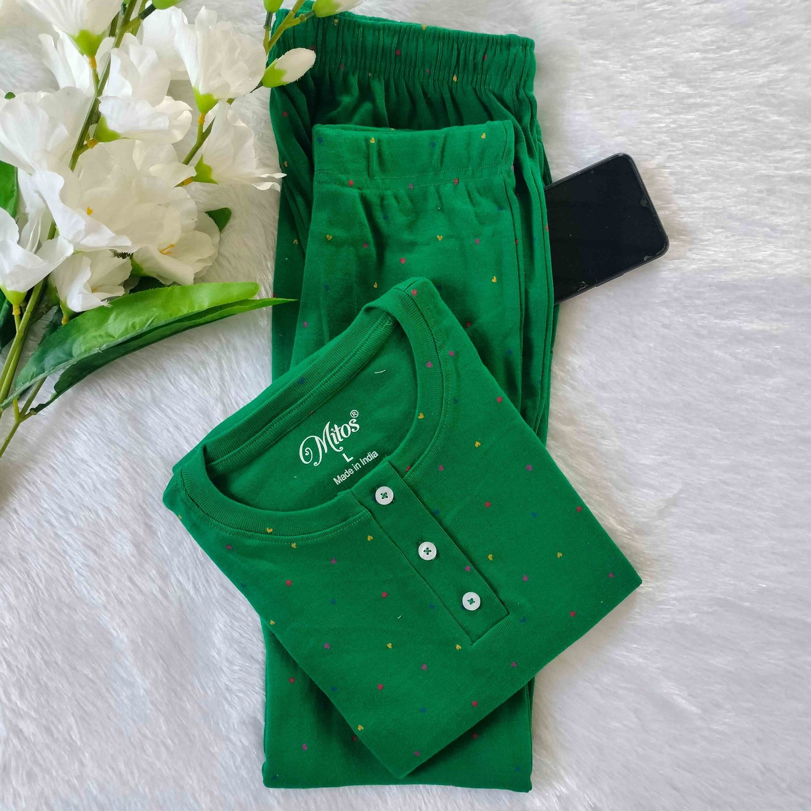 Women's | Co-ord Jogger set (button) | Dark Green Heart