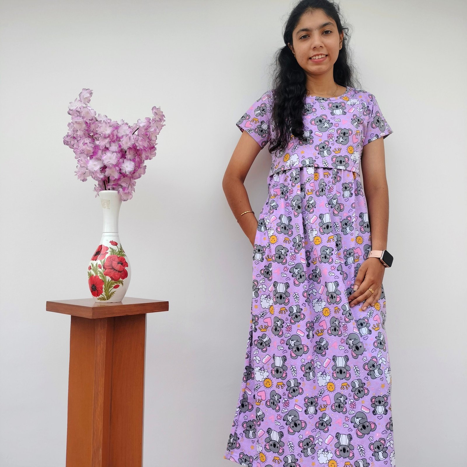 Women's | Zipless Feeding/Maternity Maxi | Purple Teddy